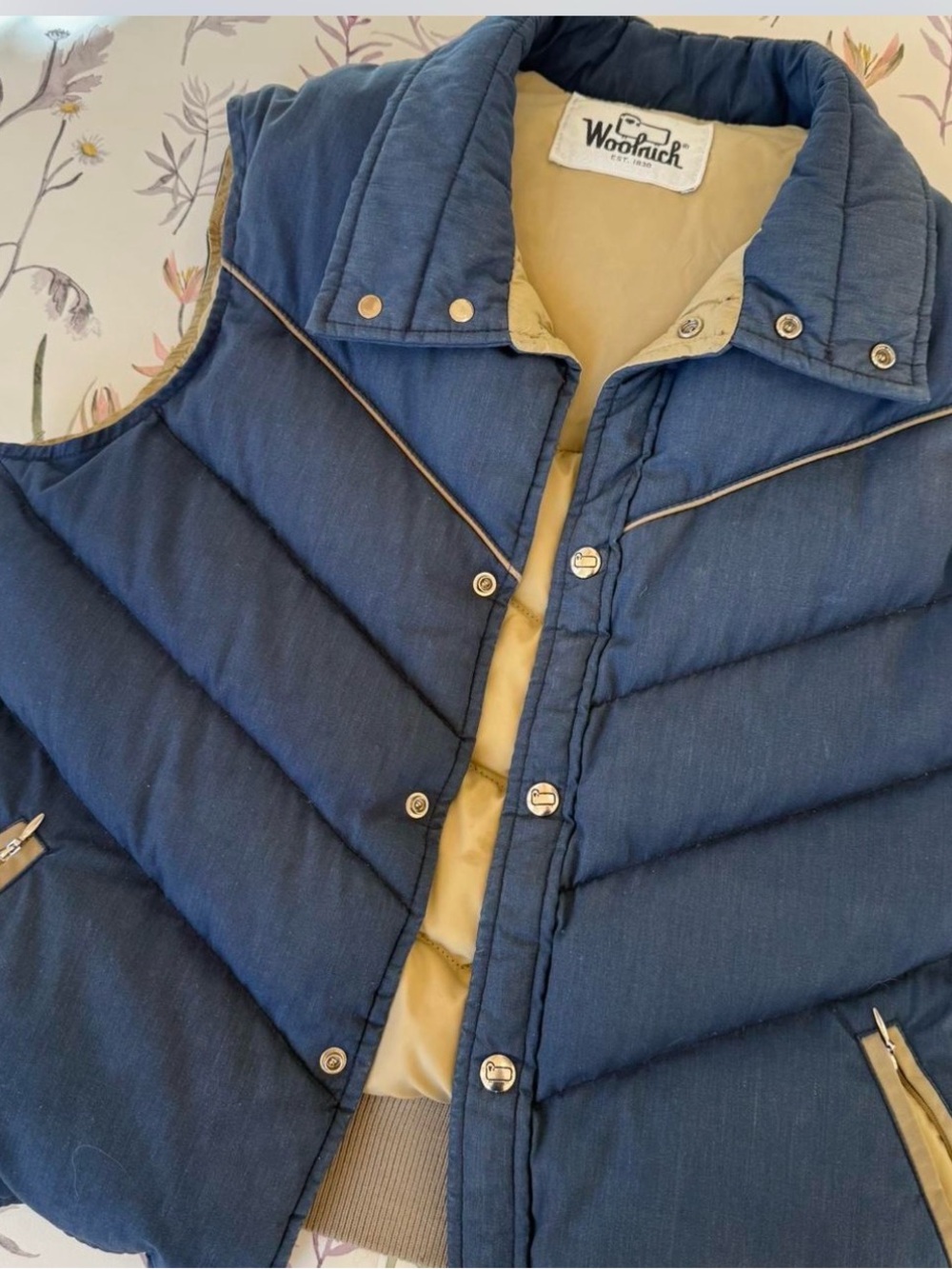 Woolrich Navy Vest with Tan Interior